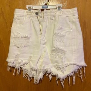 White ripped/distressed jean shorts